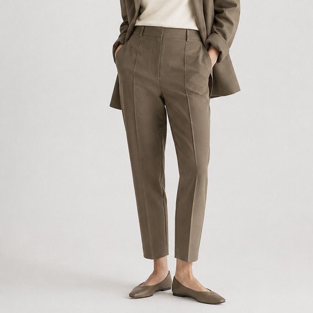 Massimo Dutti 5005/905/507 Trousers Womens 6 Green/Tan High-rise Ankle NWT